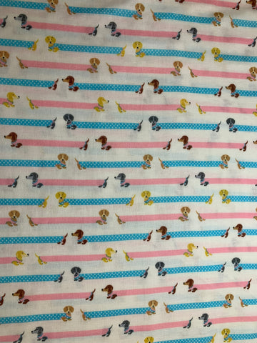 Pink & Blue Hide-and-Seek Dachshund Dogs - Kokka Japan Cotton Double Gauze Fabric