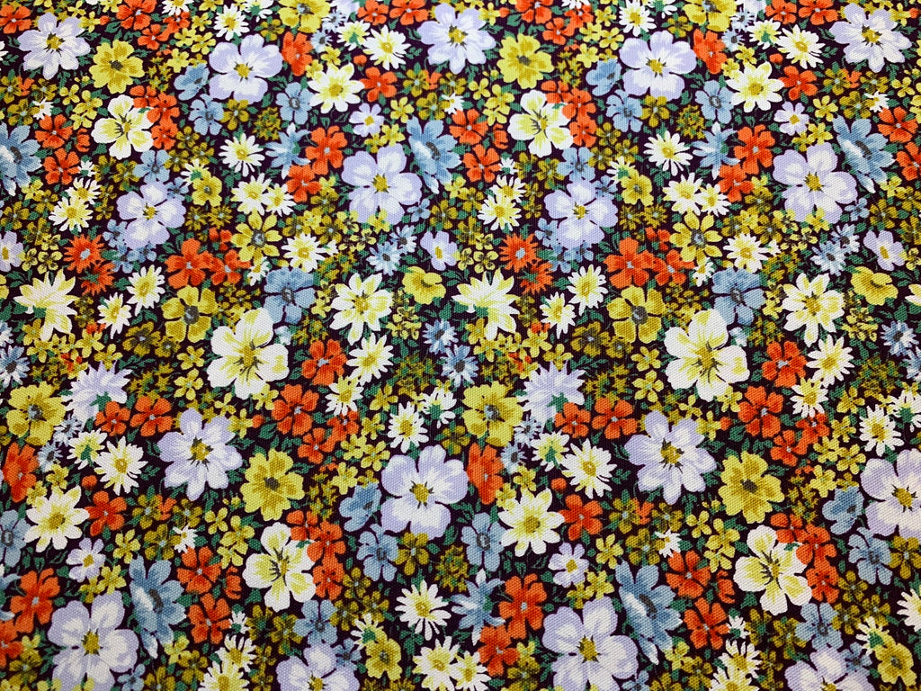 Spring Flowers - Golden Yellow & Coral Floral - Cosmo Japan Cotton Oxford Fabric