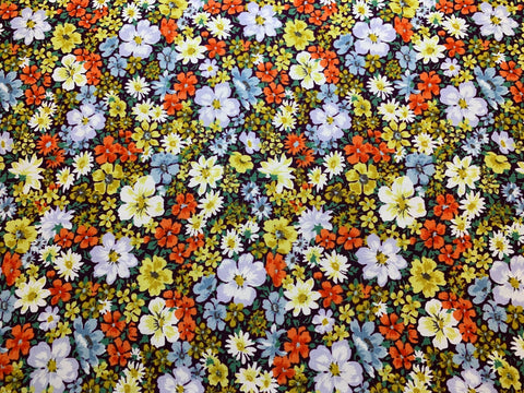 Spring Flowers - Golden Yellow & Coral Floral - Cosmo Japan Cotton Oxford Fabric