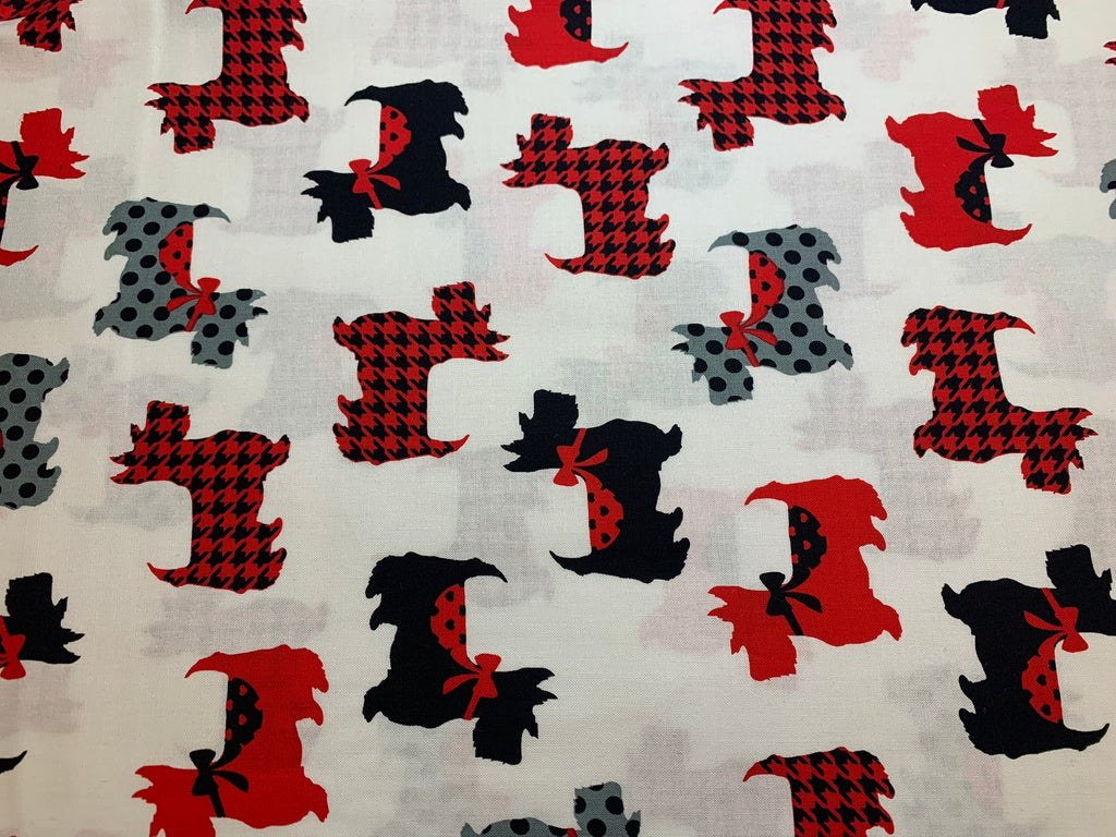 Dotty For Scottie Dogs Sweet Scotties White - Kanvas Studio Cotton Fabric
