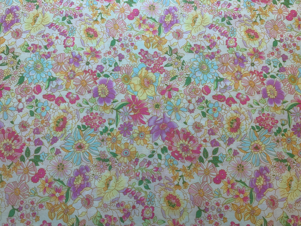 Pink, Lilac & Orange Floral - Yoihana - Cosmo Cotton Broadcloth Fabric