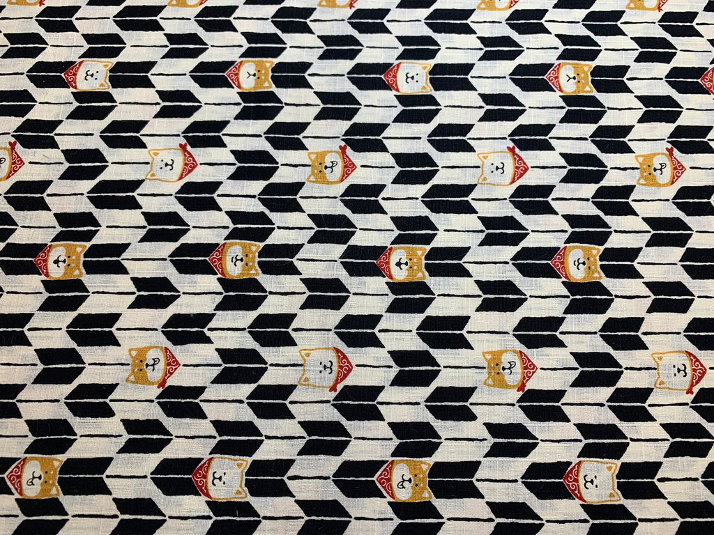 Bandanna Chevron Shiba Inu Dogs - Fuku Fuku- Cosmo Japan Cotton Dobby Fabric