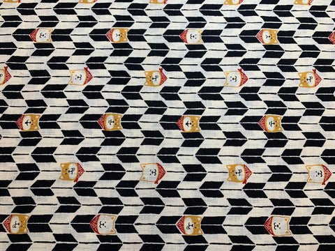 Bandanna Chevron Shiba Inu Dogs - Fuku Fuku- Cosmo Japan Cotton Dobby Fabric