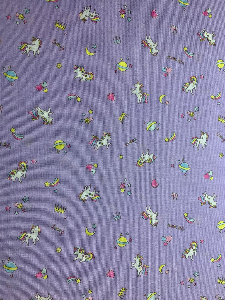 Unicorns & Rainbows on Purple Petite Design - Kokka Japan Cotton Sheeting Fabric