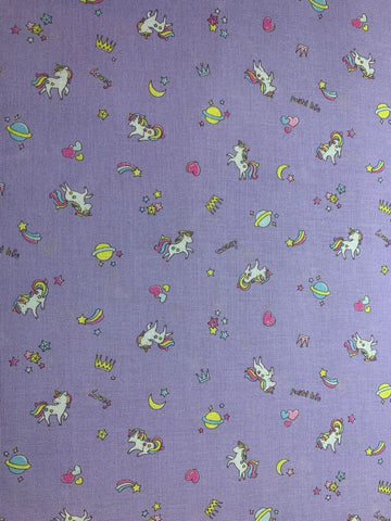 Unicorns & Rainbows on Purple Petite Design - Kokka Japan Cotton Sheeting Fabric