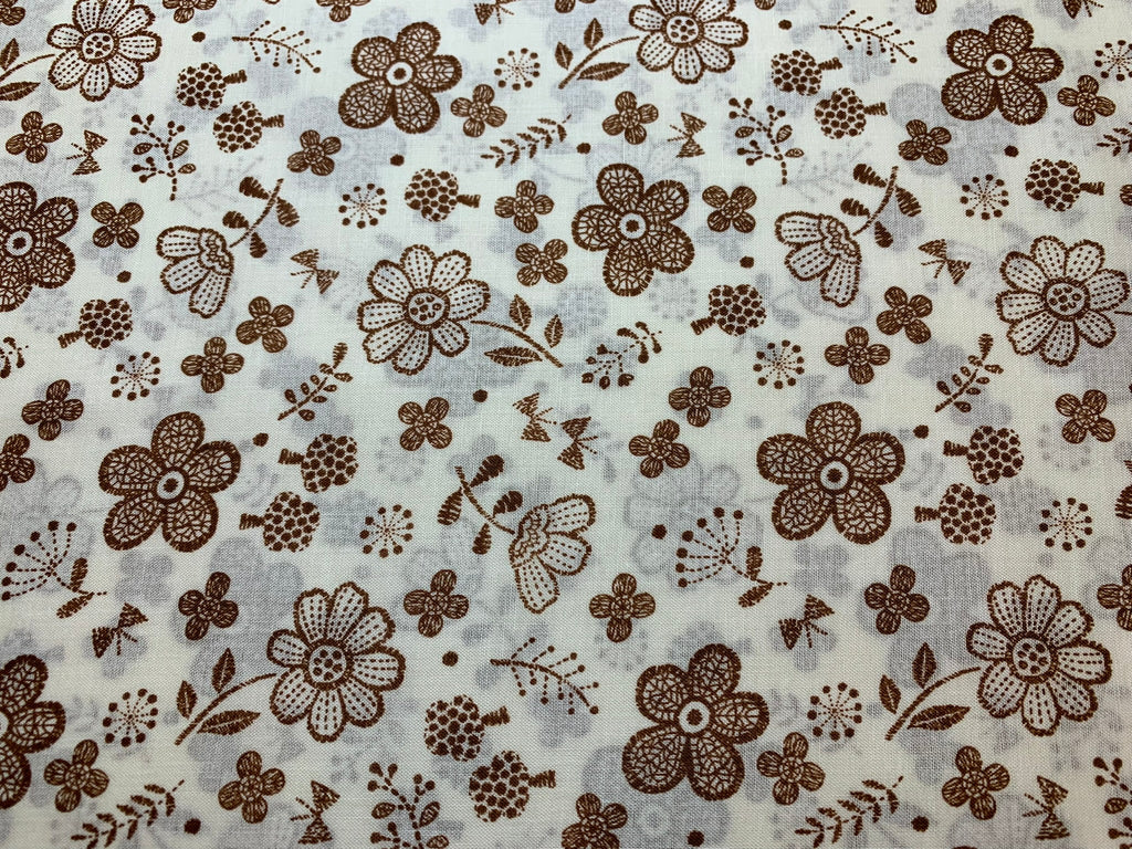 Retro 70's Brown Floral - Clean Lace Flower - Kokka Japan Cotton Poplin Fabric