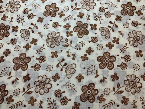 Retro 70's Brown Floral - Clean Lace Flower - Kokka Japan Cotton Poplin Fabric