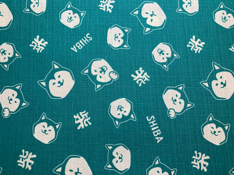 Teal with Shiba Inu Dogs - Cosmo Japan Cotton Dobby Fabric