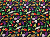 Vegetables on Black - Small Japanese World - Cosmo Japan Cotton Sheeting Fabric