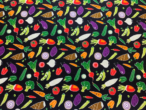 Vegetables on Black - Small Japanese World - Cosmo Japan Cotton Sheeting Fabric