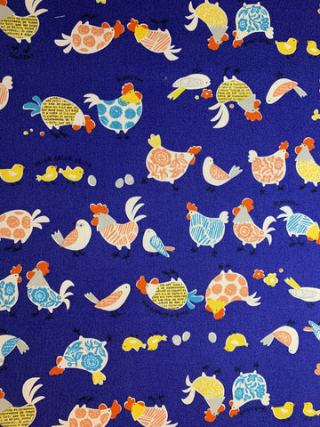 Chicken Collage Patterns Birds - Kokka Japan Cotton Oxford Fabric