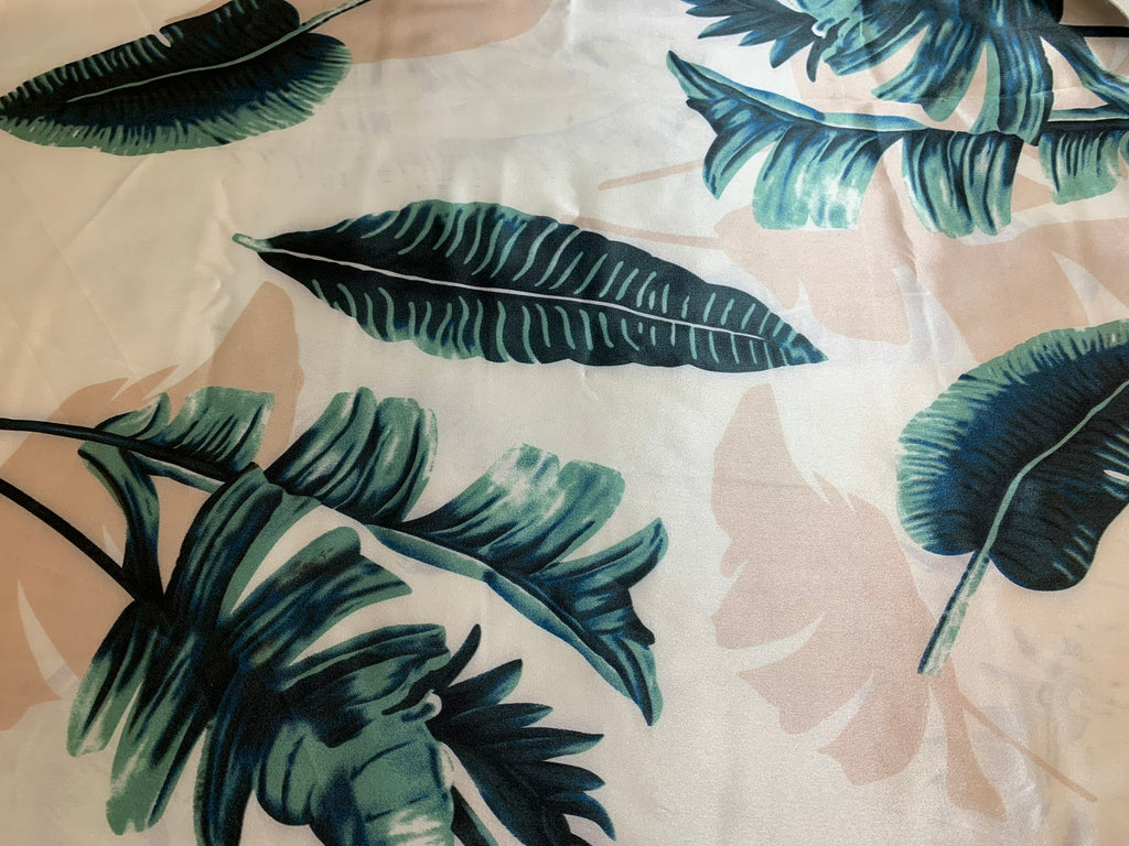 Palm Fronds on Tan - Faux Silk Charmeuse Satin Fabric
