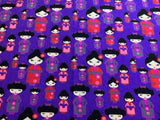 Japanese Geishas on Purple - Poly/Cotton Broadcloth Fabric