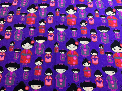 Japanese Geishas on Purple - Poly/Cotton Broadcloth Fabric