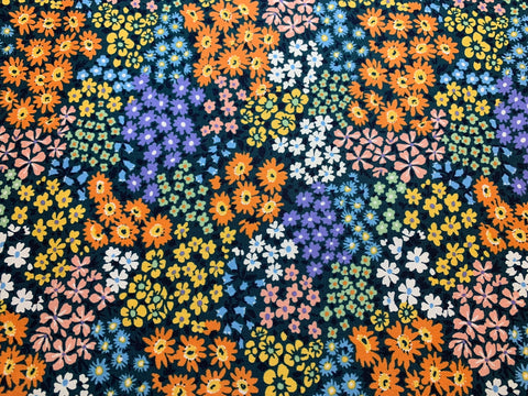 Spring Flowers - Teal Green Blue Orange Floral - Cosmo Japan Cotton Oxford Fabric