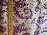 White with Purple Feather Floral - Silk Brocade Fabric