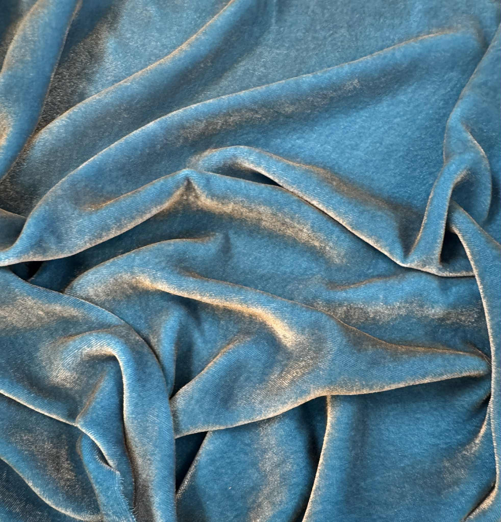 Antique Gold on Turquoise - Hand Painted Silk Velvet Fabric