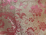 White with Pink Feather Floral - Silk Brocade Fabric
