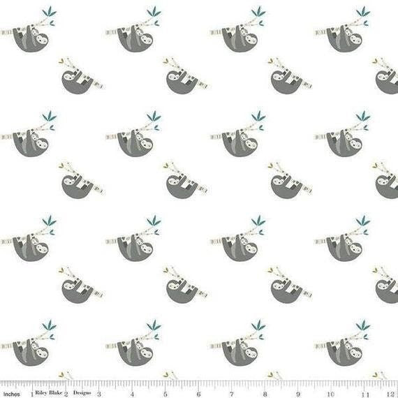 Sloths on White - Joey - by Deena Rutter for Riley Blake Designs Cotton Flannel Fabric -Fat 1/4 18"x22"