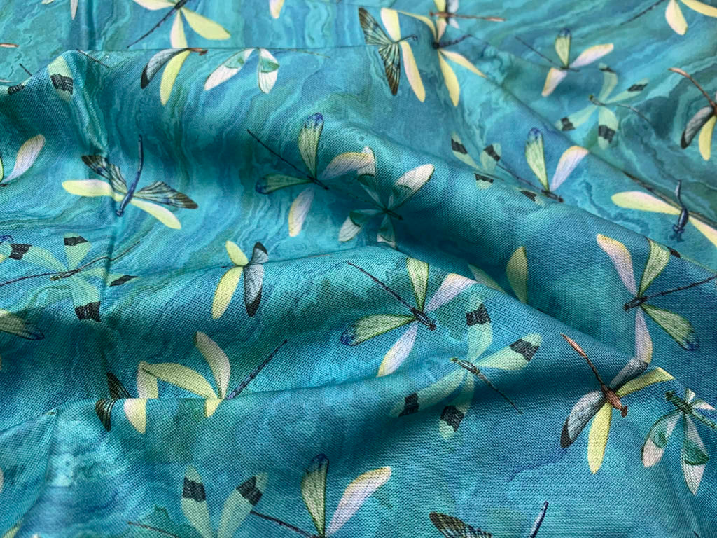 Dragonflies, Tranquil Waters by Deborah Edwards for Northcott Cotton Fabric DP27209-46
