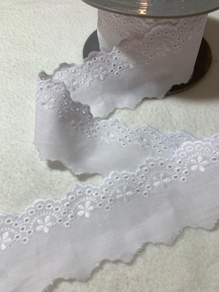 French Cotton Scalloped Floral Edging Border Heirloom Trim - by the yard- 2" wide