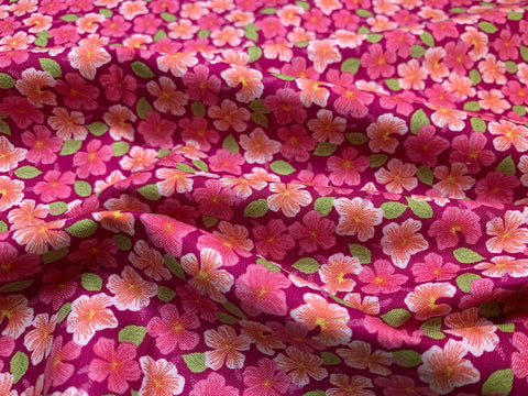 Hibiscus Hummingbird Pink Floral Lewis & Irene Cotton Fabric