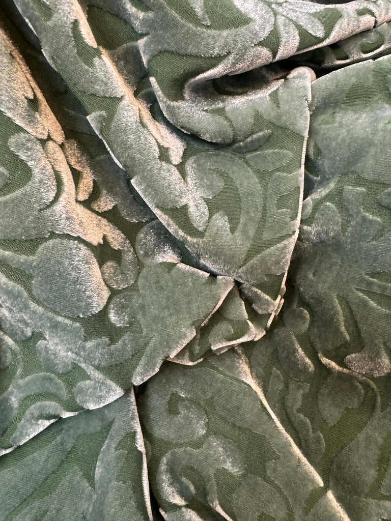 Moss Green Scroll - Hand Dyed Burnout Silk Velvet