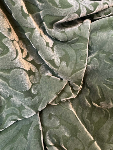 Moss Green Scroll - Hand Dyed Burnout Silk Velvet