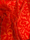 Blood Orange Scroll - Hand Dyed Burnout Silk Velvet