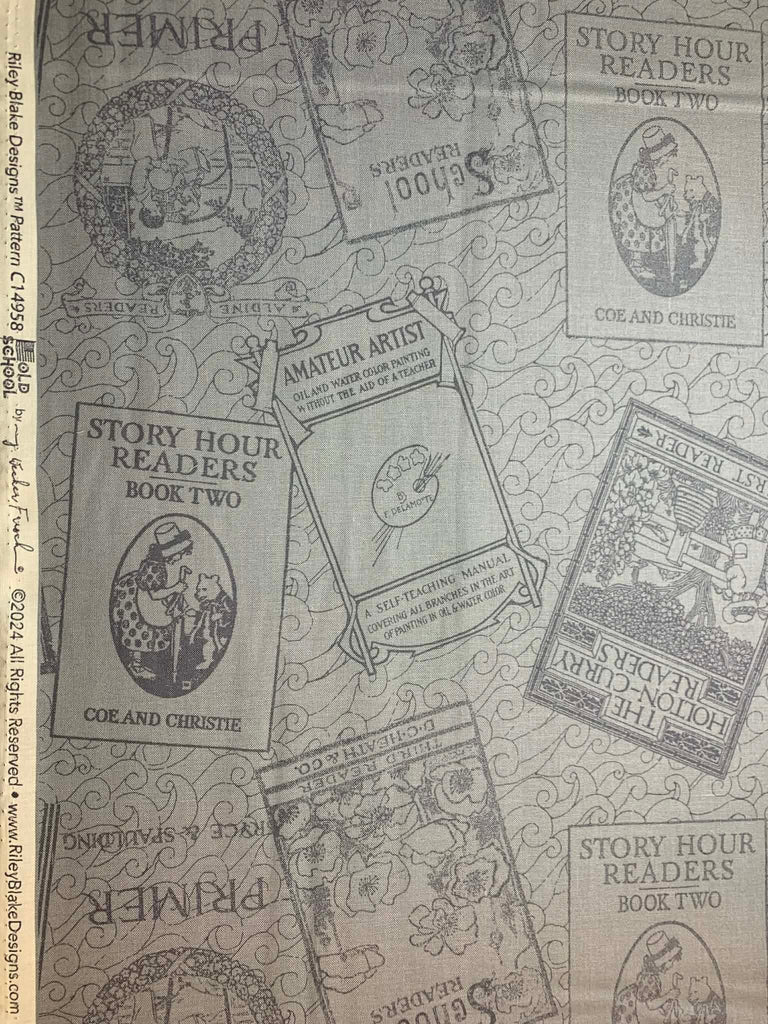Blue Retro Books Old School by Riley Blake Cotton Fabric