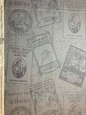 Blue Retro Books Old School by Riley Blake Cotton Fabric