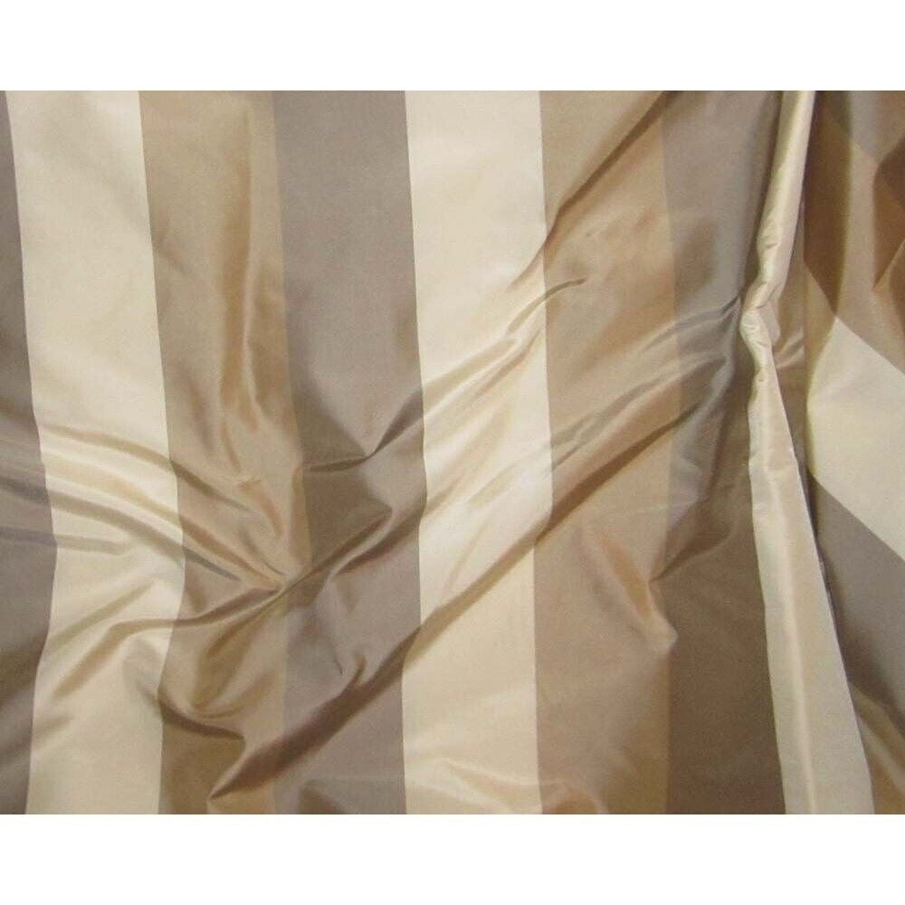 Taupe & Cream Stripe Silk TAFFETA Fabric 18"x27" Remnant