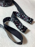 Vintage Black with Pink & White Flowers Satin Ribbon 1" wide - 3 Yards