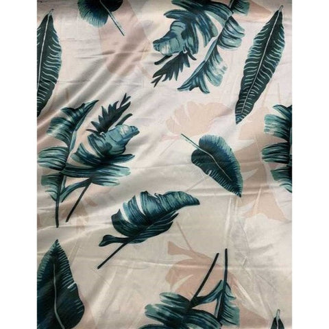 Palm Fronds on White - Faux Silk Charmeuse Satin Fabric -  62"x43" Remnant