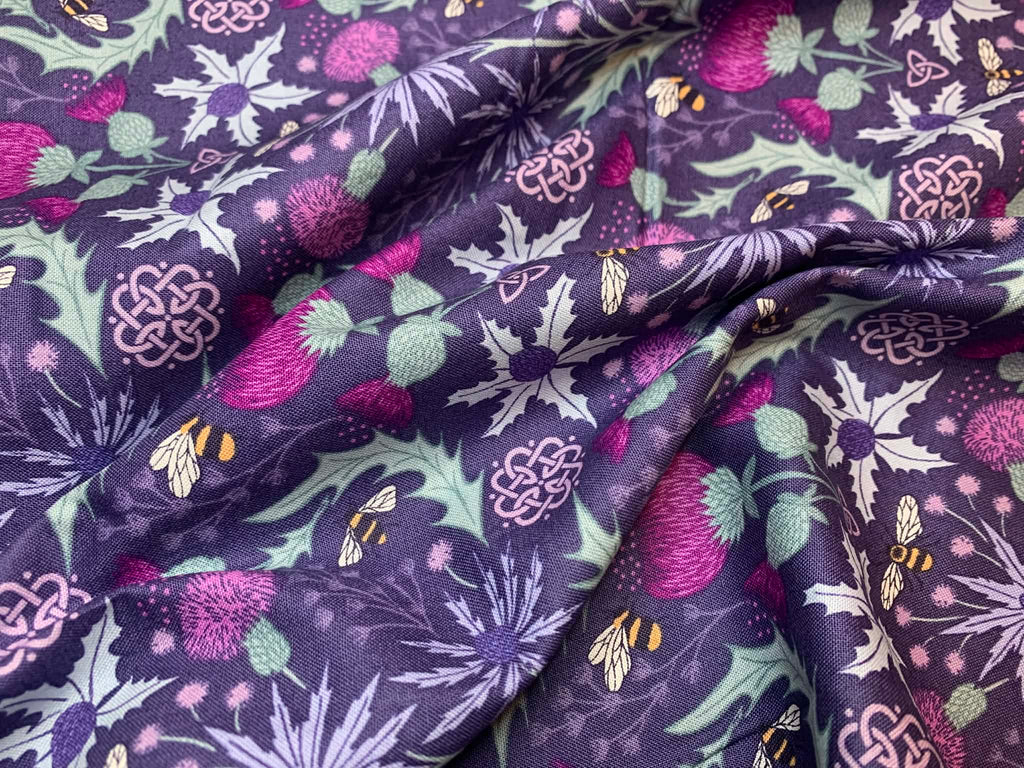 Celtic Dreams Kaleidoscope Thistle Floral with Bees by Lewis & Irene Cotton Fabric