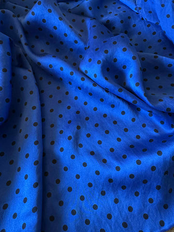 Sapphire Blue & Black 3/16" Polka Dots - Hand Dyed Silk Charmeuse Fabric