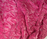Pomegranate Pink Floral - Hand Dyed Burnout Silk Velvet - 2"x50" Remnant