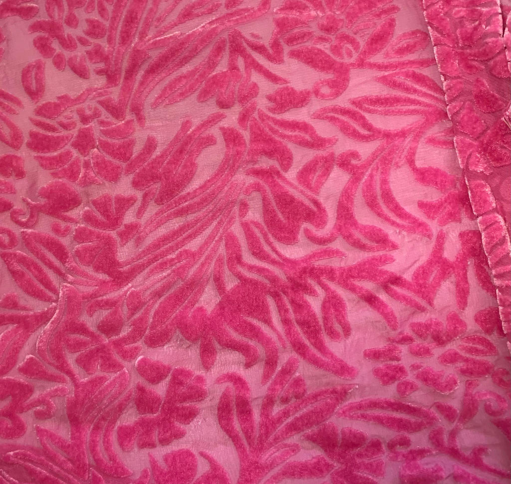 Pomegranate Pink Floral - Hand Dyed Burnout Silk Velvet