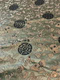 Sage Green & Gold Floral Medallions - Faux Silk Brocade Fabric