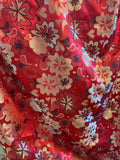 Red & Gold Floral - Faux Silk Brocade Fabric