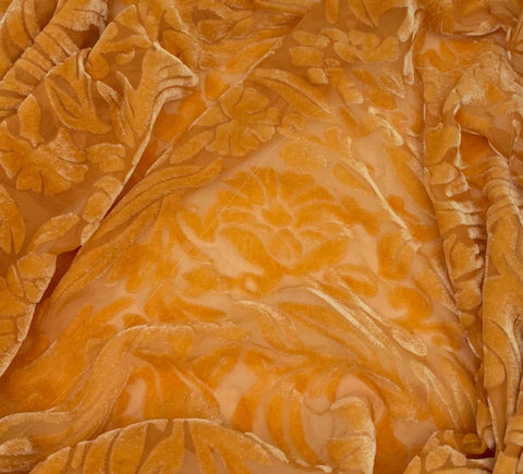 Saffron Orange Floral - Hand Dyed Burnout Silk Velvet