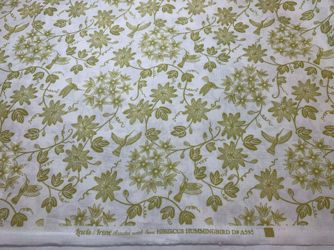 Hibiscus Hummingbird on White Lewis & Irene Cotton Fabric