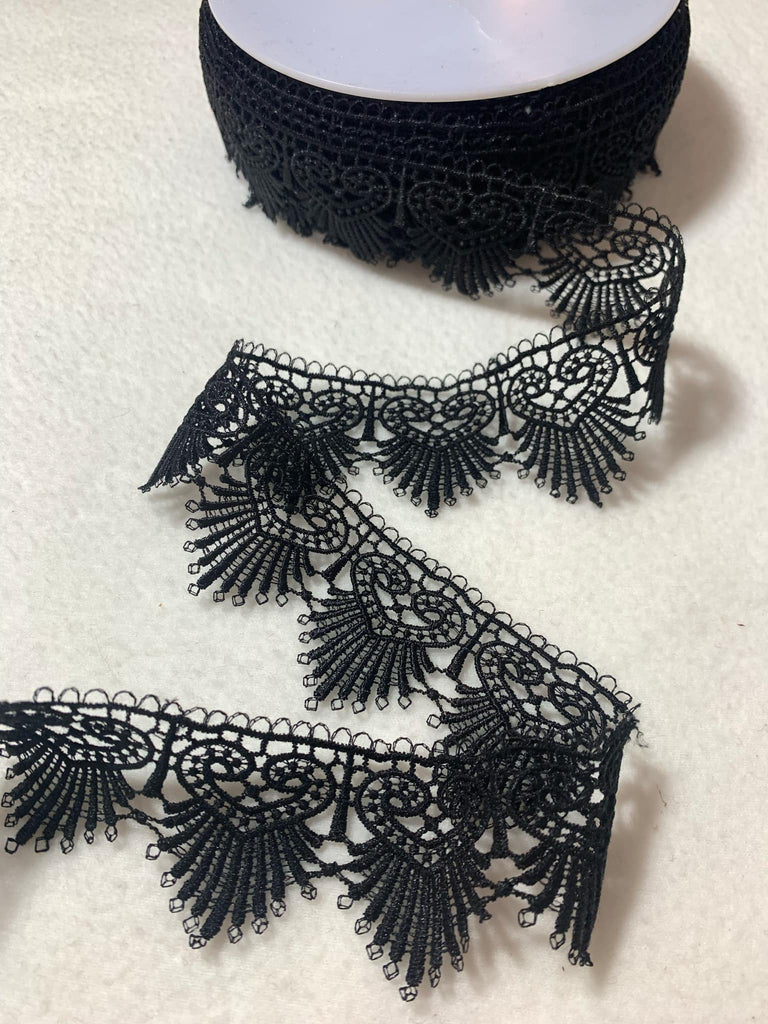 Black Hearts - Guipure Lace Trim (1-3/4" wide)