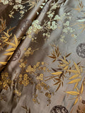 Brown & Gold Bamboo and Medallions - Silk Brocade Fabric