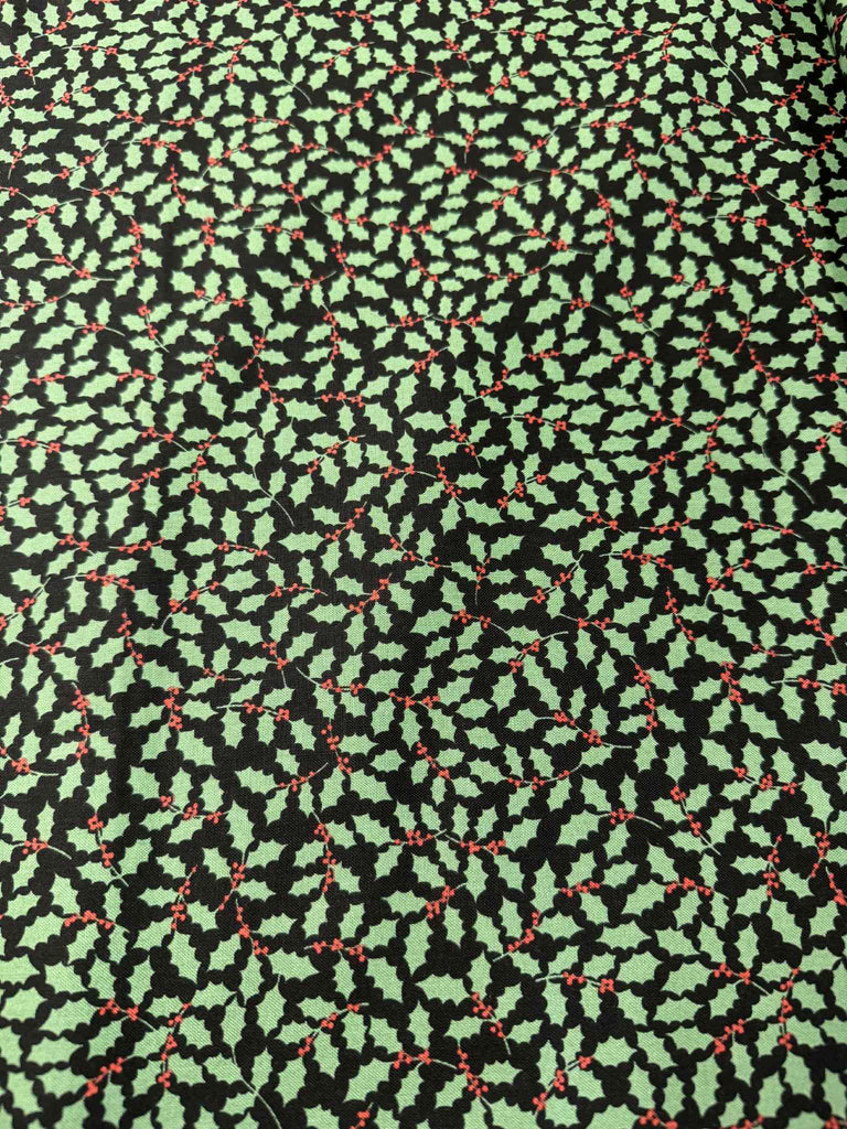The 12 Days of Christmas Holly Leaves by Lewis & Irene 100% Cotton Fabric