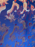 Royal Blue, Red & Gold Dragons - Faux Silk Brocade Fabric