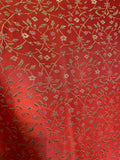 Red Small Floral - Faux Silk Brocade Fabric