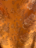 Orange & Gold Peony Floral - Faux Silk Brocade Fabric