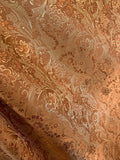 Bronze & Gold Floral Paisley - Faux Silk Brocade Jacquard Fabric