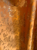 Orange & Gold Peony Floral - Faux Silk Brocade Fabric